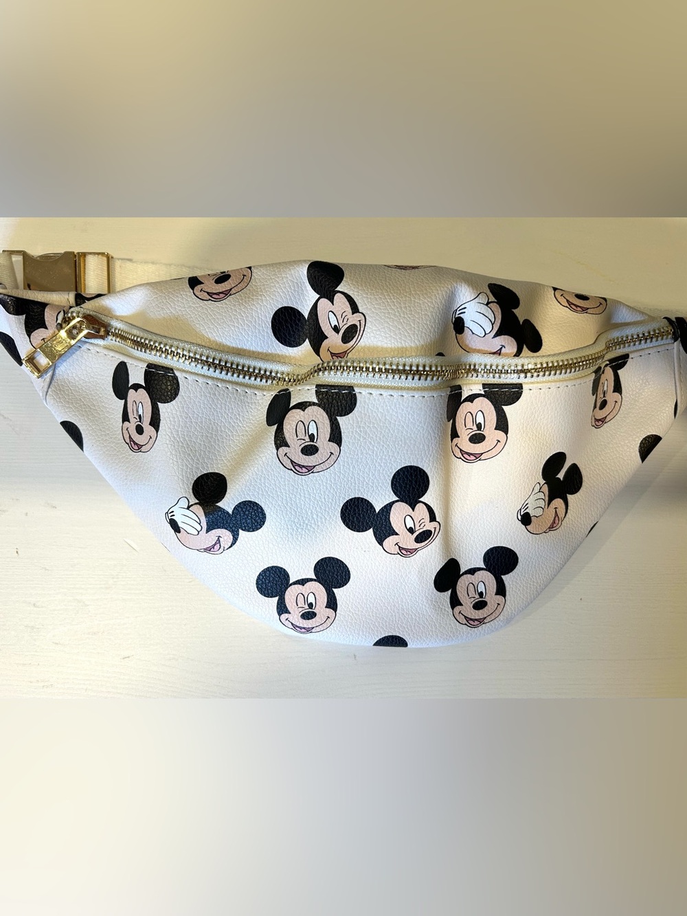 White Mickey Mouse Print Belt Bag
